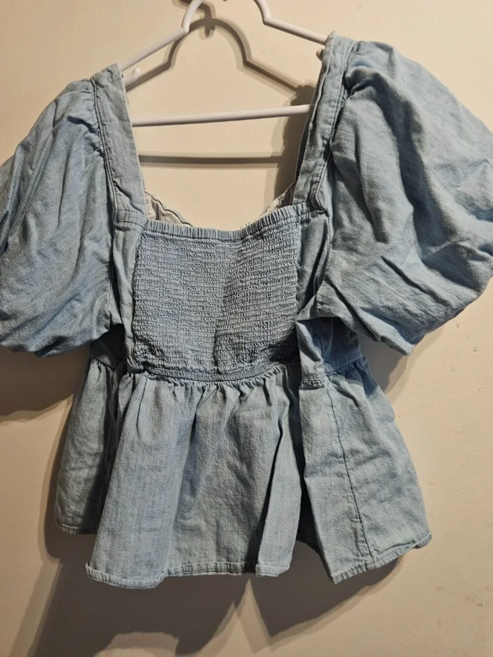 Old Navy Chambray Puff-Sleeve Waist-Defined Top